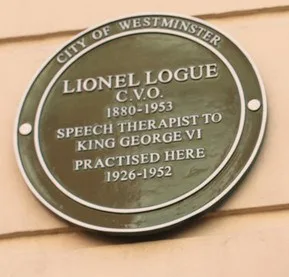 plaque commemorating Lional Logue - Speech Therapist Private Practice Consultations in Harley Street